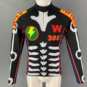 WALTER VAN BEIRENDONCK SS19 Size M Black Graphic Nylon Jersey Bike Top